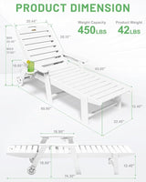 Lounge Chair Outdoor, Chaise Lounge Outdoor, HDPE 6-Position Lounge Chair for Outside - Photo 3
