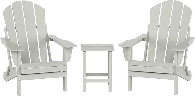 WO WESTIN OUTDOOR HDPE Laguna 3PC Outdoor Poly Adirondack Chair Set with Side Table, Sand