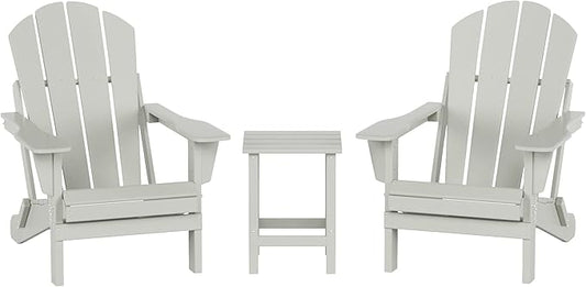 WO WESTIN OUTDOOR HDPE Laguna 3PC Outdoor Poly Adirondack Chair Set with Side Table, Sand
