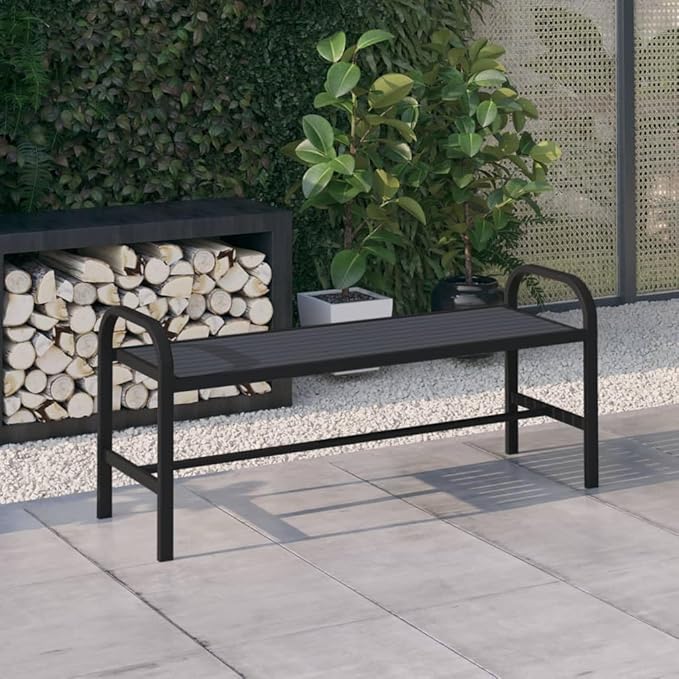 Garden Bench Deck Bench Patio Bench 49" Steel and WPC Black