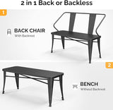 45” Outdoor Metal Bench, Industrial Dining Bench with Removable Backrest - Photo 4