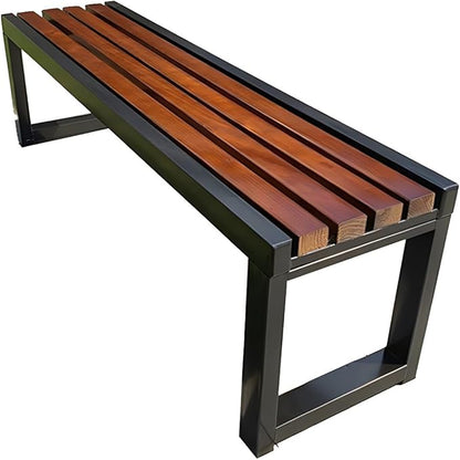 LITFAD Mid-Century Metal Park Bench in Black with Waterproof Wood Seating Gym Rest Bench Patio Bench for Outdoor Use - 59" L x 16" W x 18" H