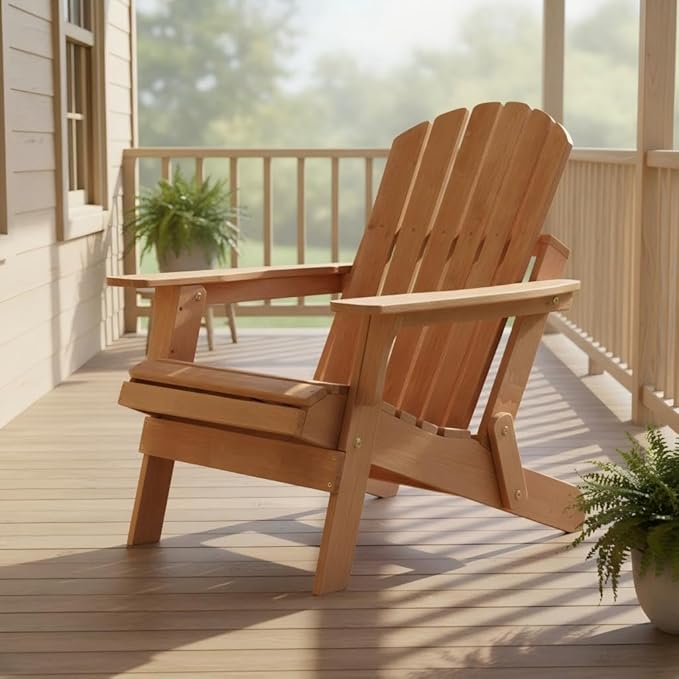 Oversize Wooden Outdoor Folding Adirondack Chair with Pre-Assembled BackRest & SeatBoard, Wood Patio Chair for Garden Backyard Porch Pool Deck Firepit-177