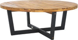 SAFAVIEH Outdoor Collection Leo Natural/Black 4-Leg Round Coffee Table, Ideal for Deck, Patio, Backyard, Sunroom - Photo 4