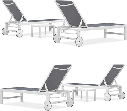 PURPLE LEAF Outdoor Chaise Lounge Set Elderly-Friendly Straight Legs Adjustable Sunbathing Recliner with Side Table for Back Support Poolside Beach Patio Lounge Chairs Navy Blue 2 Sets