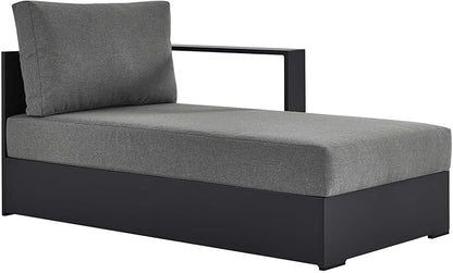 Modway Tahoe Powder-Coated Aluminum Outdoor Chaise Lounge in Gray Charcoal with Weather-Resistant Cushions, Modular Right-Facing Patio Lounger for Pool Furniture or Sectional Sofa Set