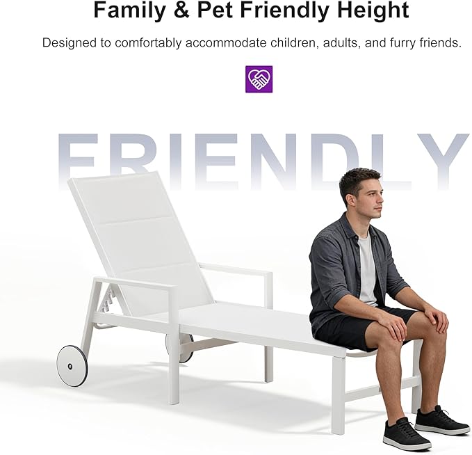 PURPLE LEAF Outdoor Chaise Lounge Set Adjustable Sunbathing Recliner with Armrest and Side Table for Poolside Beach Outside Patio Aluminum Chaise Lounger Cream
