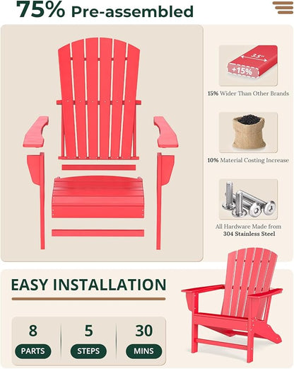 BRIOPAWS Adirondack-Chairs-Set of 2 | Fire Pit Chair | Oversized | HDPE Plastic | Weather Resistant | for Deck Outdoor Poolside Campfire | Red