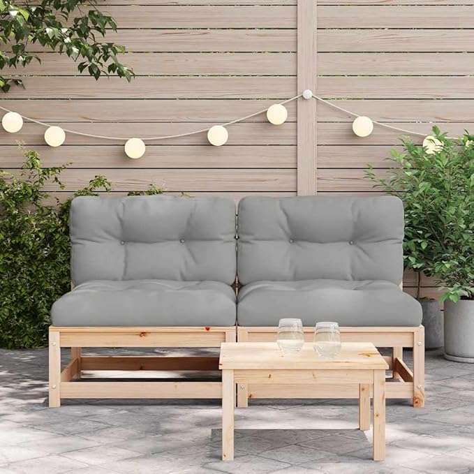 Rustic Grey Modular Garden Sofa Set Solid Pine Wood Outdoor Furniture Weather-Resistant Cushions Compact Patio Seating