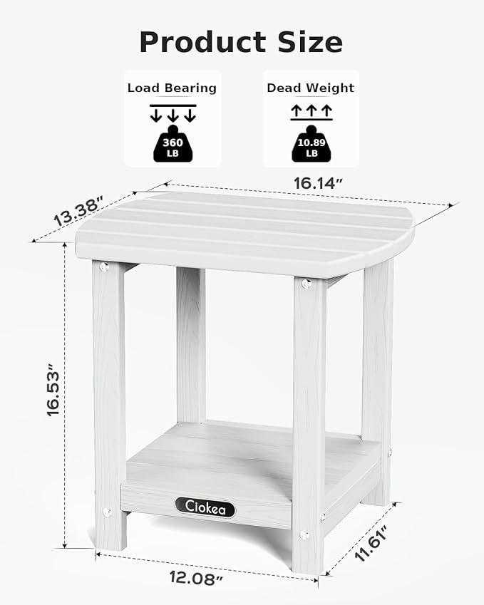 Ciokea Adirondack Outdoor Side Table 2 Pack, 2-Tier Sturdy Patio End Table for Patio, Pool, Porch, White - Photo 3