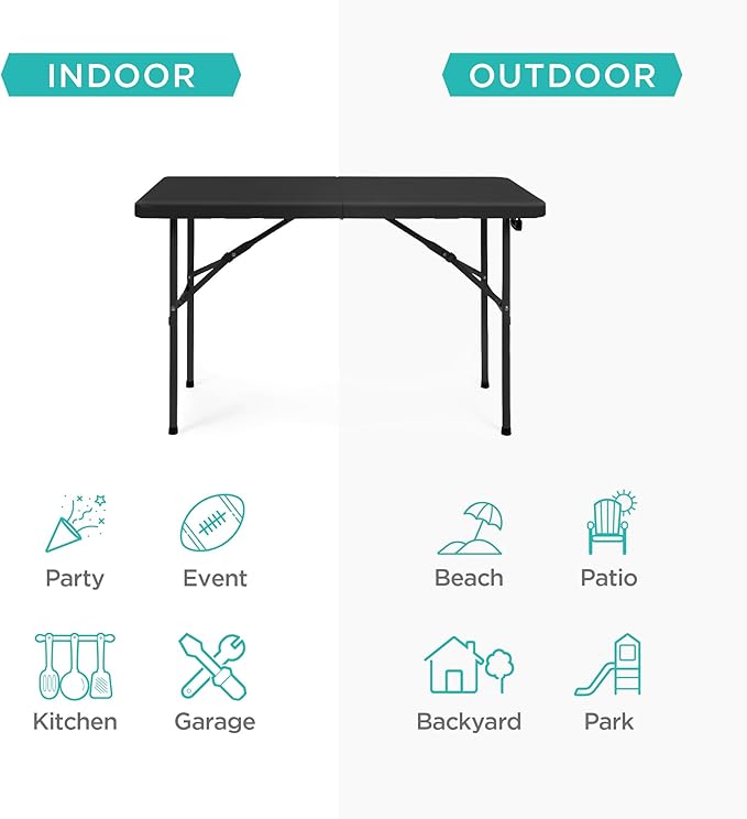 Best Choice Products 4ft Plastic Folding Table, Indoor Outdoor Heavy Duty Portable w/Handle, Lock for Picnic, Party - Photo 5