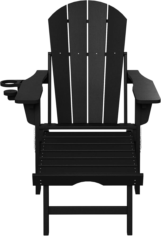 WestinTrends Malibu Folding Adjustable Adirondack Chair with Retractable Ottoman and Cup Holder, Black