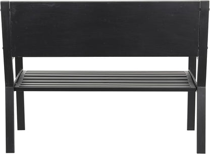 Deco 79 Metal Patio Outdoor Bench Mosaic Floral and Scroll Patio Bench with Orange and Blue Patterns, Bench 47" x 22" x 36", Black