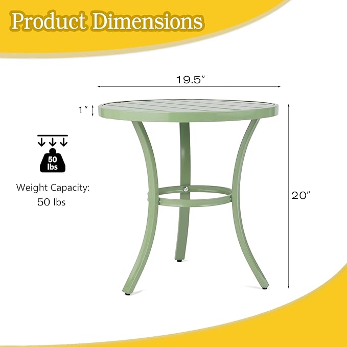Outdoor Side Tables, Weather Resistant Iron Patio End Table, Portable Small Round Outdoor Metal Accent Bistro Coffee Plant Tables for Patio Yard Balcony Garden Bedside (Light Green)