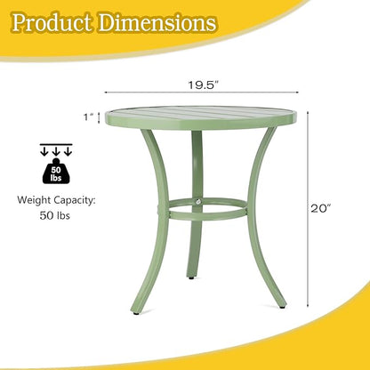 Outdoor Side Tables, Weather Resistant Iron Patio End Table, Portable Small Round Outdoor Metal Accent Bistro Coffee Plant Tables for Patio Yard Balcony Garden Bedside (Light Green)