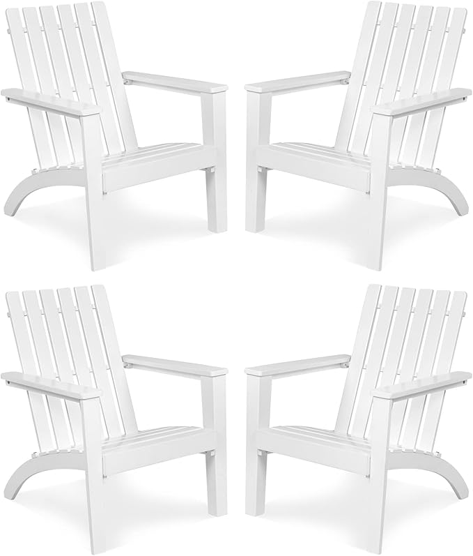 Tangkula Adirondack Chair Acacia Wood Outdoor Armchairs, Weather Resistant for Patio Garden Backyard Deck Fire Pit, Lawn Porch Furniture & Lawn Seating, Campfire Chairs, Adirondack Lounger (4, White)