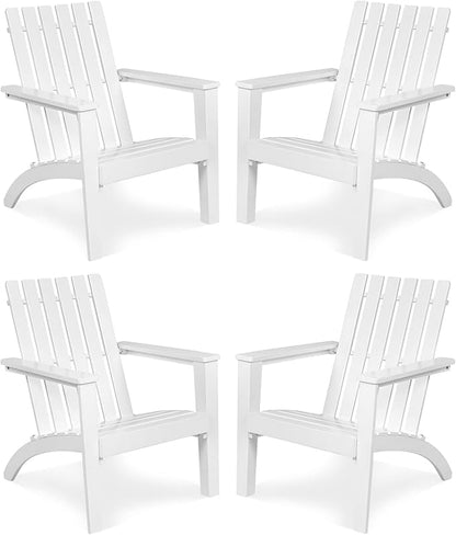 Tangkula Adirondack Chair Acacia Wood Outdoor Armchairs, Weather Resistant for Patio Garden Backyard Deck Fire Pit, Lawn Porch Furniture & Lawn Seating, Campfire Chairs, Adirondack Lounger (4, White)