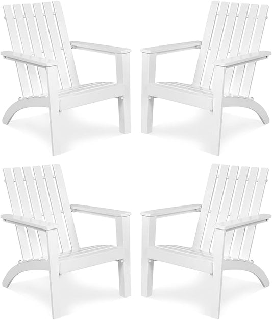 Tangkula Adirondack Chair Acacia Wood Outdoor Armchairs, Weather Resistant for Patio Garden Backyard Deck Fire Pit, Lawn Porch Furniture & Lawn Seating, Campfire Chairs, Adirondack Lounger (4, White)