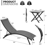 MoNiBloom Lounge Chairs for Outside Set of 3, Folding Adjustable Gray Deck Chair Recliner w/Side Table - Photo 3