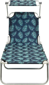 Folding Sun Lounger, 73.6" Leaf-Print Outdoor Chaise Lounge, Powder-Coated Aluminum Frame - Photo 3