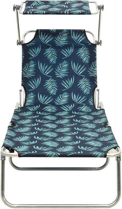 Folding Sun Lounger, 73.6" Leaf-Print Outdoor Chaise Lounge, Powder-Coated Aluminum Frame, 3-Position Reclining Beach Chair for Patio, Poolside & Garden Use