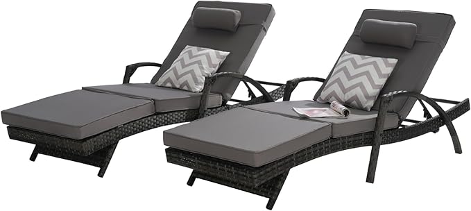 KEIKI Wicker Outdoor Chaise Lounge Chairs Set of 2 for Patio & Pool Side with 5-Level Adjustable Backrest and Cushions - Photo 5
