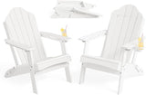 LUE BONA Folding Adirondack Chair, Chairs Set of 8, Cup Holder, Woodgrain, Fire Pit, Patio, Pool, White - Photo 7