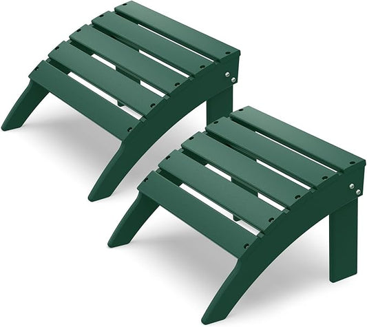 IVY&LANE Outdoor Adirondack Ottoman | Folding | Set of 2 | HDPE | Forest Green | All Weather | Waterproof Patio Footrest for Adirondack Chair | Poly Lumber Foot Rest for Deck Backyard