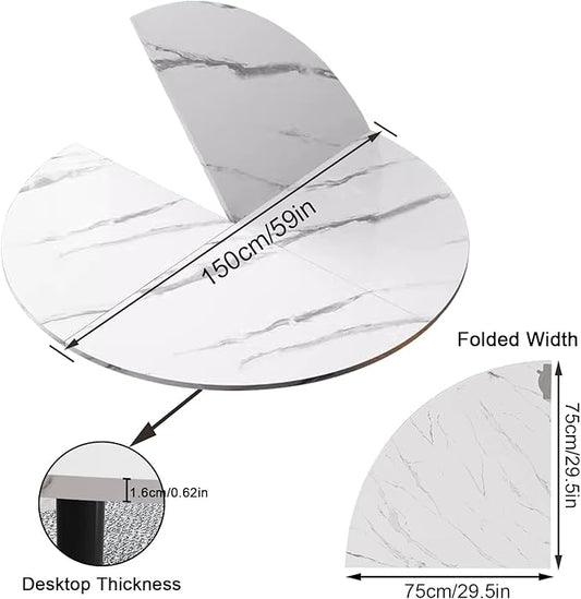 Large Round Folding Table Top, 4-Folding Wood Table top, Temporary Replacement Inoor Outdoor Tops for Dining and Coffee(Marble White, D-150cm/59in)