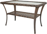 Belord 38 Inch Outdoor Coffee Table with 2 Tier Storage - Wicker Coffee Table with Water Ripple Texture Tempered Glass - Photo 1