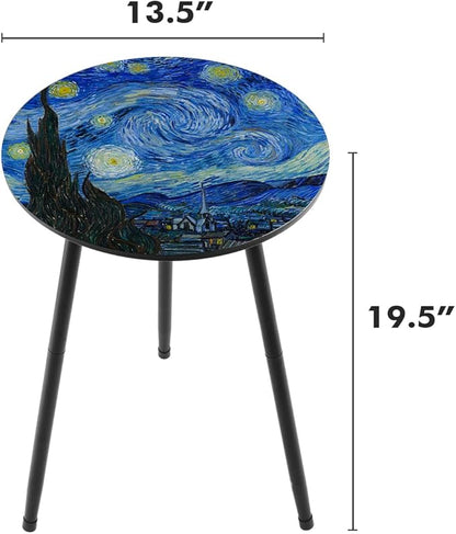 Outdoor Side Table Set of 2 Patio Side Tables for Outside Black End Tables Small Outdoor Table Round Patio End Table Metal Side Table Outside, Indoor, Bedroom, Living Room, Small Spaces, Starry Sky