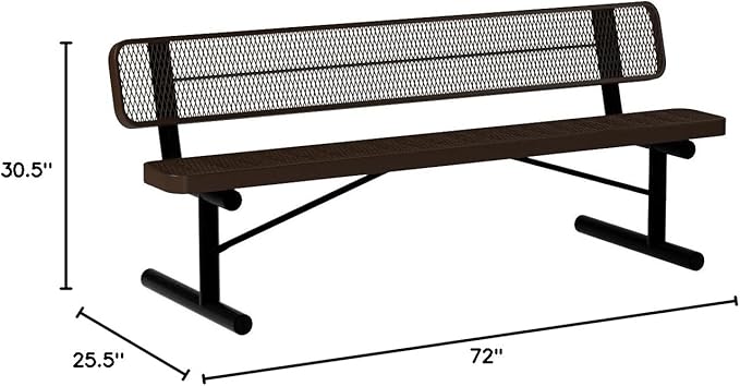 COATEDOUTDOORFURNITURE Coated Outdoor Furniture Heavy-Duty Portable Outdoor Bench Thermoplastic Coated, Expanded Metal, Commercial-Grade Seating, Made in America (Portable with Back, 6 Ft, Brown)