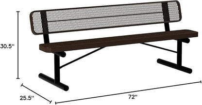 COATEDOUTDOORFURNITURE Coated Outdoor Furniture Heavy-Duty Portable Outdoor Bench Thermoplastic Coated, Expanded Metal, Commercial-Grade Seating, Made in America (Portable with Back, 6 Ft, Brown)