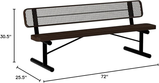 COATEDOUTDOORFURNITURE Coated Outdoor Furniture Heavy-Duty Portable Outdoor Bench Thermoplastic Coated, Expanded Metal, Commercial-Grade Seating, Made in America (Portable with Back, 6 Ft, Brown)