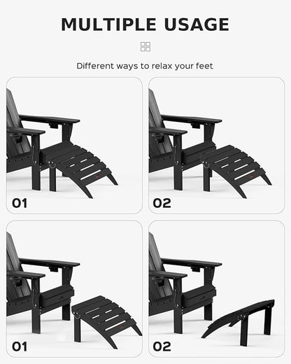 Ciokea Plastic Folding Footstool for Deck Backyard Patio Outdoor Poolside Porch Lawn Indoor, Black