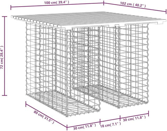 Outdoor Gabion Garden Bench, Solid Douglas Fir Wood Seating, Rustic Patio Furniture for Backyard, Compact 2-Person Wooden Bench, Durable Galvanized Steel Frame