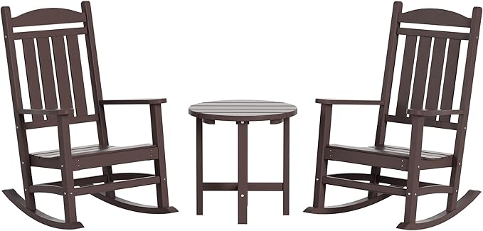 WestinTrends Malibu 3-Piece Set Outdoor/Patio Rocking Chairs with a Side Table (2 Seater), Dark Brown