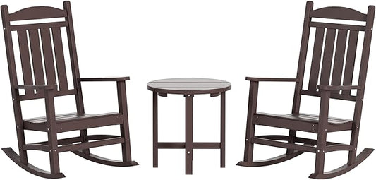 WestinTrends Malibu 3-Piece Set Outdoor/Patio Rocking Chairs with a Side Table (2 Seater), Dark Brown