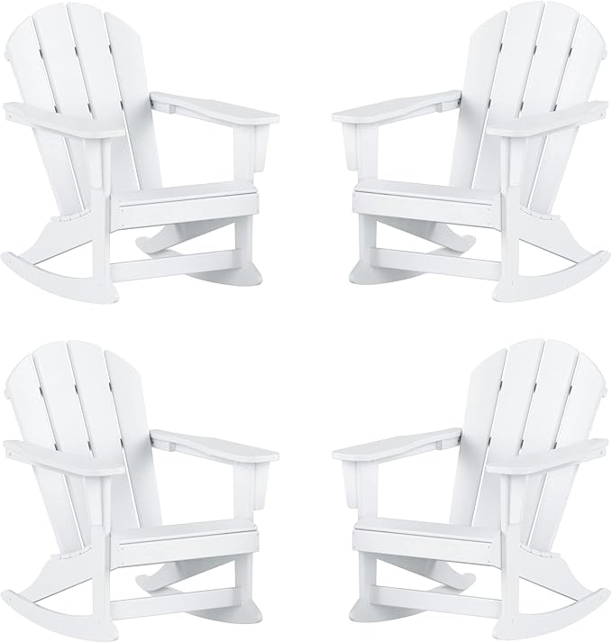 WestinTrends Malibu Outdoor Patio Porch Rocking Adirondack Chair (Set of 4), White