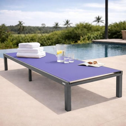 LeisureMod Marlin Aluminum Outdoor Chaise Lounge Chair - Mesh Sling Fabric Seat Black Aluminum Frame Beach, Pool Lounge Chair for Modern Patio Lawn, Garden and Backyard (Navy Blue)
