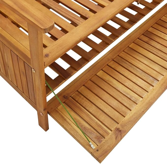 Natural Wood Storage Bench Solid Acacia Wood Medium Size Rustic Style Indoor Outdoor Use with Ample Storage Compartment Durable Construction Ergonomic Seating for Patio