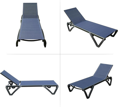 Domi Pool Lounge Chairs Set of 2, Aluminum Patio Chaise Lounge with Wheels, 5 Position Adjustable, All Weather Outdoor Lounge Chairs for Beach, Yard, Balcony, Poolside, Navy Blue