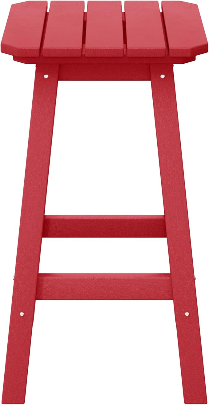 Costaelm 24" Height Outdoor Bar Stools, All-Weather Bar Stools, Adirondack Poly Patio Square Bar Stool for Patio, Deck, Kitchen Counter and Garden, Red
