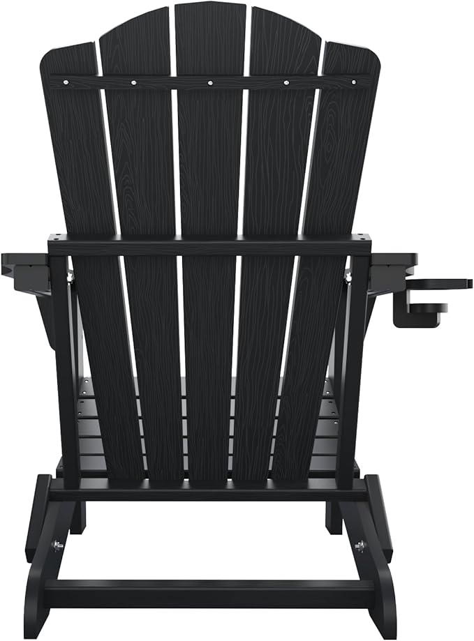 Folding Adirondack Chair Set of 2, HDPE All-Weather Outdoor Chair with Cup Holder, Wooden Textured, Fire Pit Chair - Photo 10