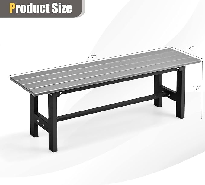 Giantex 2-Pack Outdoor Bench Seat - Backless Patio Garden Bench, 47” Weatherproof Outside Chair with Slatted Seat, Metal Frame, 660 LBS Capacity, Dining Bench Chair for Yard, Park, Balcony, Gray