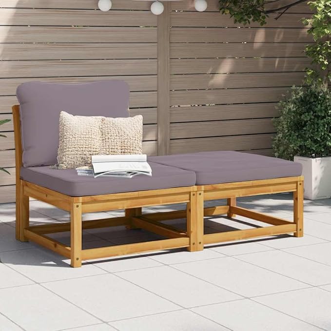 3 Piece Outdoor Sectional Sofa Set Solid Acacia Wood Dark Grey Patio Couch with Cushions 28.7x24.8x25.6 in Modular Loveseat for Garden Balcony Deck