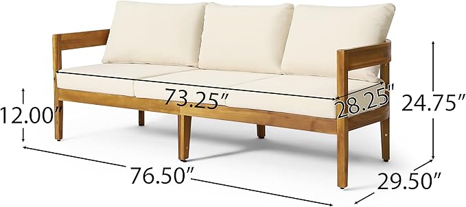 Brooklyn Outdoor 3 Seater Sofa with Cushions - Acacia Wood - Teak/Beige - Photo 3