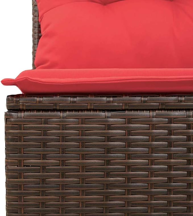 Adjustable Reclining Garden Bench 42.5" Brown PE Rattan Loveseat, Powder-Coated Steel Frame, Removable Cushion, Modern Outdoor Patio Furniture for Balcony Porch Backyard