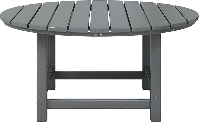 WestinTrends Malibu Low Outdoor HDPE Round Patio Coffee Table, Gray - Photo 3