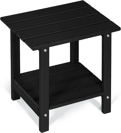 Adirondack Outdoor Side Table with Wood-Like Grain, 16.6" Small Patio End Table, 2-Tier HDPE Plastic Table for Poolside Porch Garden, Weather Resistant & Easy Assembly (Black, Rectangle)